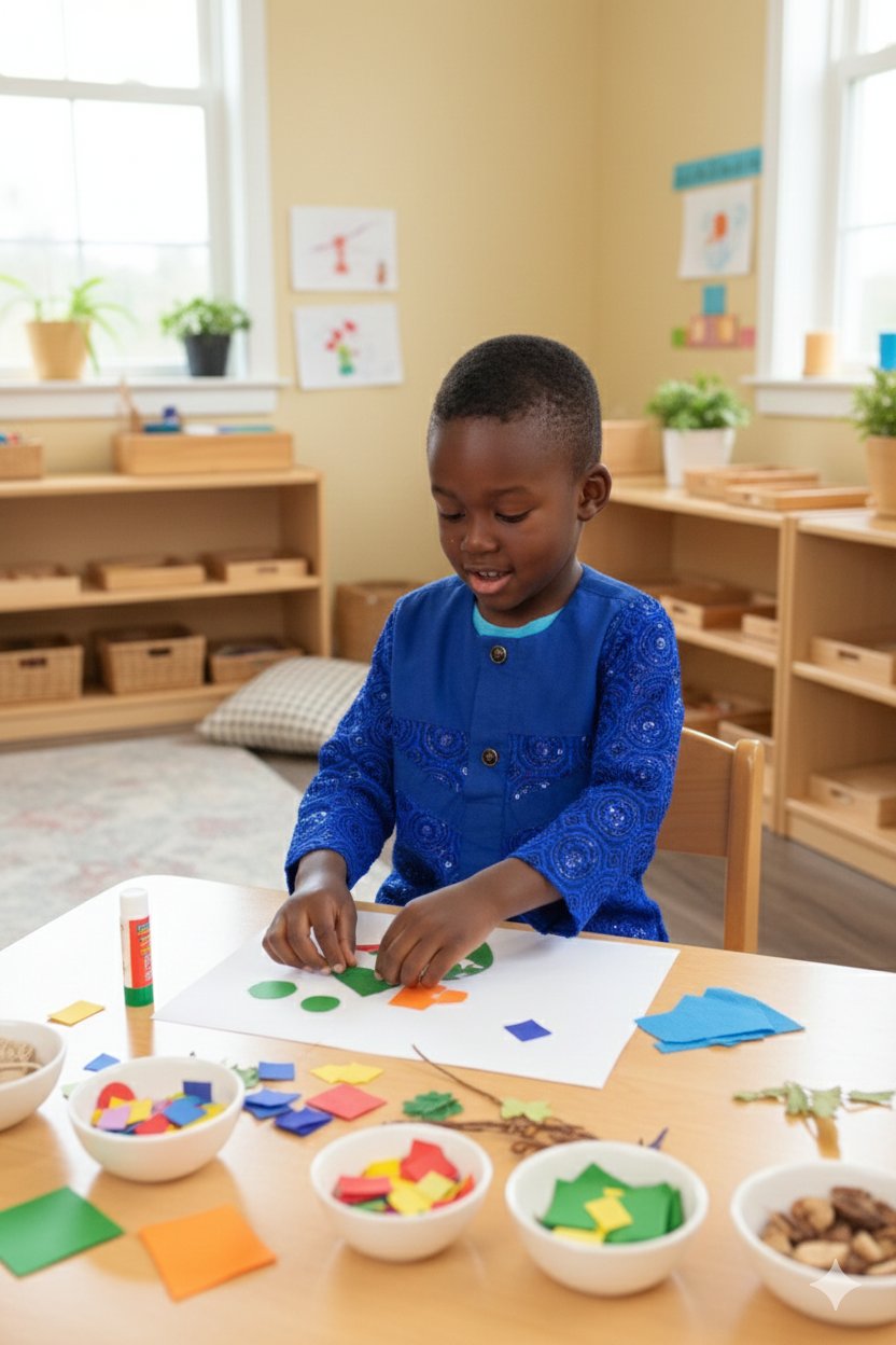 Child doing Montessori craft art