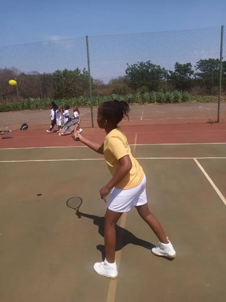 Tennis lesson on court
